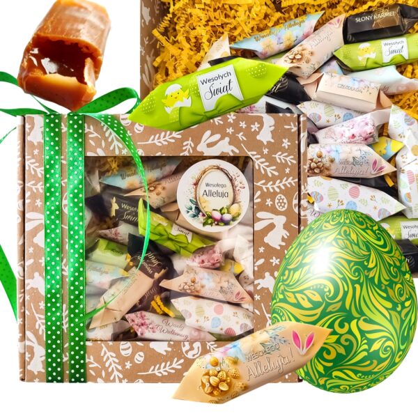 Świąteczny Box Krówki na Wielkanoc 7 Smaków 0,5kg z Okienkiem | Elegancki Prezent od Króliczka