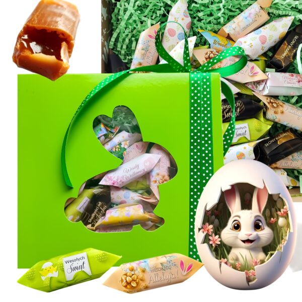 Zajączek z Krówkami | Zielone Pudełko Wielkanocne | 0,5kg Słodkości w 7 Smakach