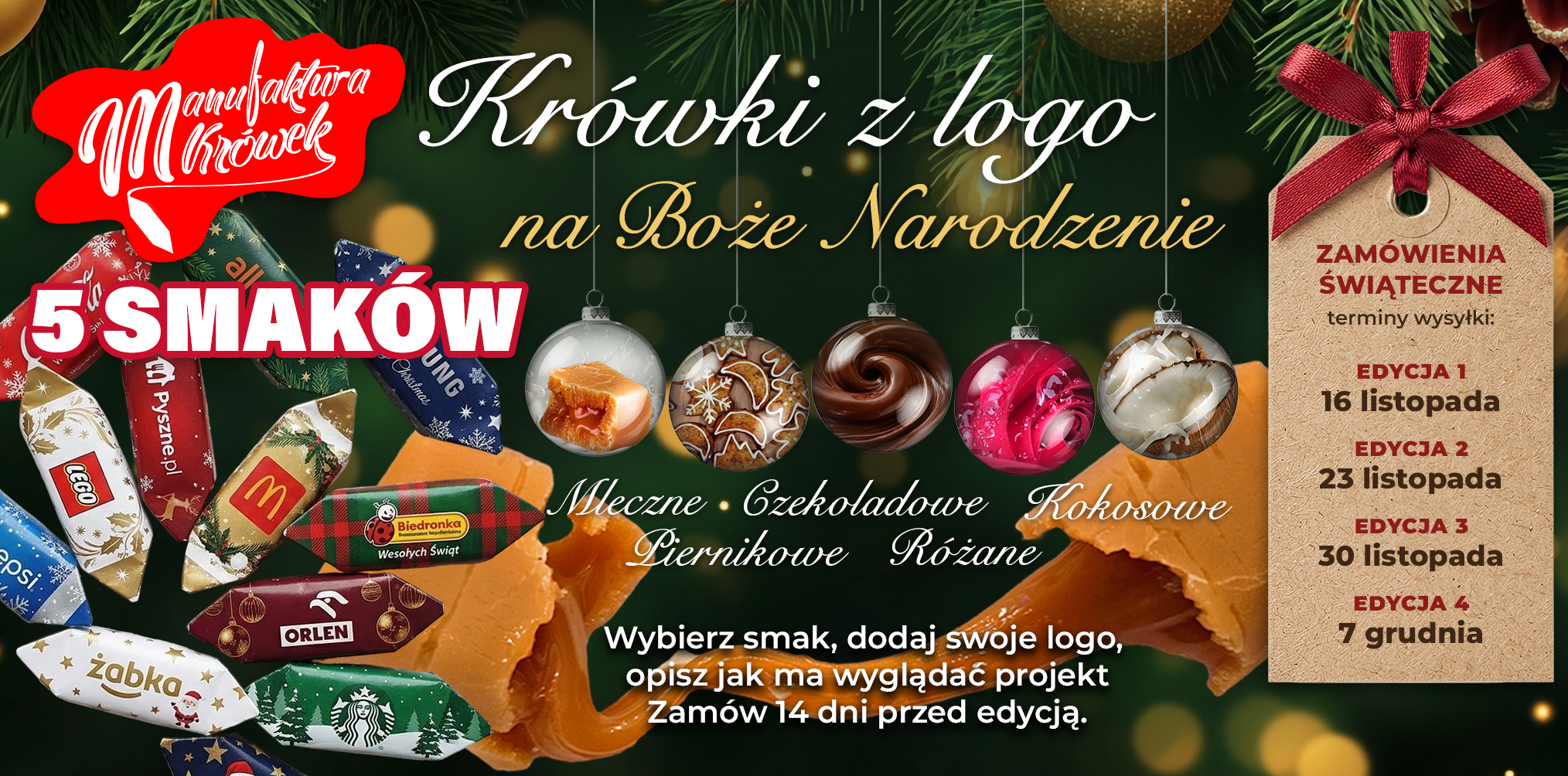 Krówki z logo 5 smaków na Boże Narodzenie 4 edycje wysyłki 2026 manufaktura krówek